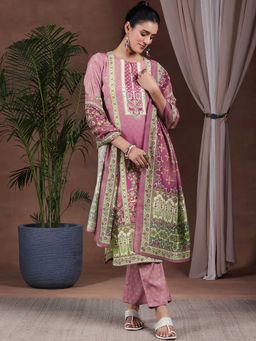 Libas - Mauve Poly Crepe Printed Kurta Sets for Women
