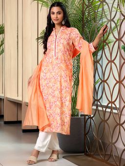 Libas - Orange Cotton Blend Printed Kurta Sets for Women