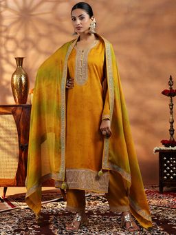 Libas - Mustard Silk Blend Embroidered Kurta Sets for Women
