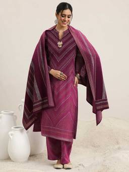 Libas - Pink Wool Blend Woven Design Kurta Sets for Women