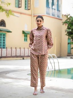 Divena - Floral Print Pure Cotton Straight Co-Ord (Set of 2)