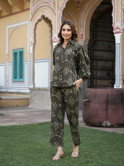 Divena - Black Floral Print Pure Cotton Straight Co-Ord (Set of 2)