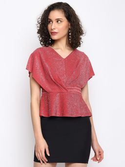 Latin Quarters - Women Red Solid Half Sleeve Regular Top