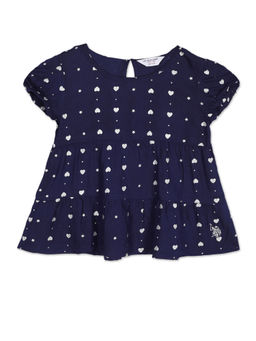 U.S. POLO ASSN. - Girls Blue Round Neck Printed Top