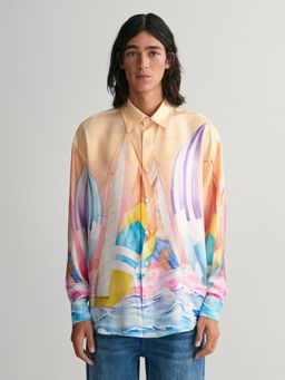 GANT - Men Orange Oversized Sailing Print Silk Shirt