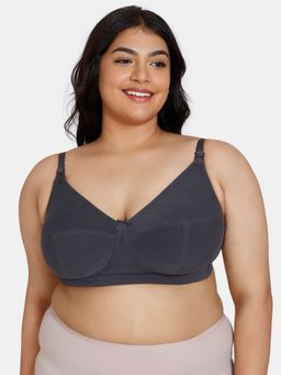 Zivame - True Curv Double Layered Non Wired Full Coverage Maternity Nursing Bra - Ebony Grey