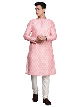 Manyavar - Mens Blended Cotton Jacquard Kurta with Pencil Pajama