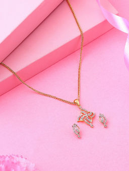 Estele - Gold Plated CZ Floweret Shaped Necklace for Women (Set of 2)