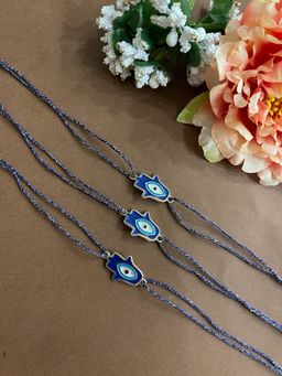 Digital Dress Room - Designer Rakhi Blue Evil Eye Hamsa Beautiful Thread Rakhi (Pack of 3)