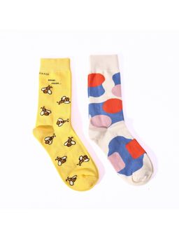 Thela Gaadi - Honeybee & Abstract Crew Socks (Pack of 2)