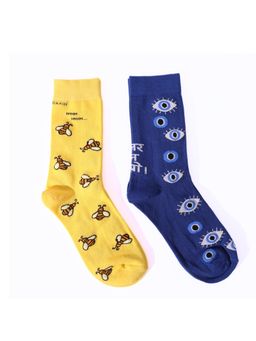 Thela Gaadi - Honeybee & Evil Eye Crew Socks (Pack of 2)