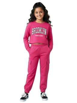 Trampoline - Pink Terry Regular Crop T-Shirt With Joggers