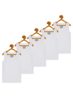Trampoline - White Cotton Sleeveless Regular Vests (Pack of 5)