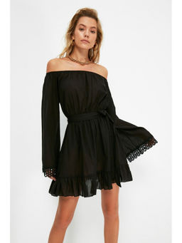 Trendyol - Black Bardot Flared Sleeve Mini Dress
