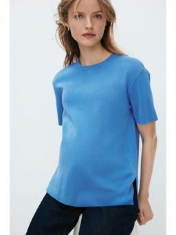 H&M - Women Blue MAMA Fine-knit T-shirt