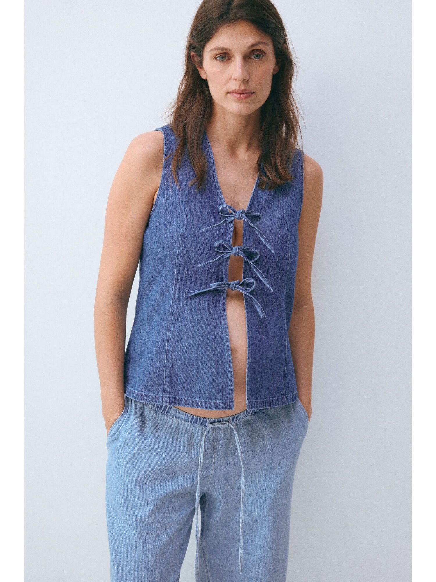 h&m Women Blue MAMA Tie-front denim waistcoat-picture-13