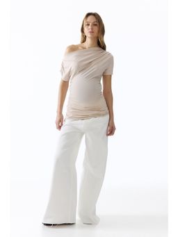 H&M - Women Beige MAMA Draped one-shoulder top