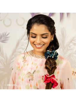 Hair Drama Co. - Set of 2 Silk Satin Scrunchies with Gota Patti - Purple & Mustard