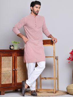 Jompers - Men's Coral Pure Cotton Thread Work Kurta with Pyjama
