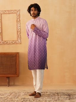 Jompers - Men's Purple Cotton Blend Printed Kurta with Pyjama