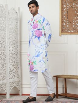 Jompers - Men's White Pure Cotton Printed Kurta with Pyjama