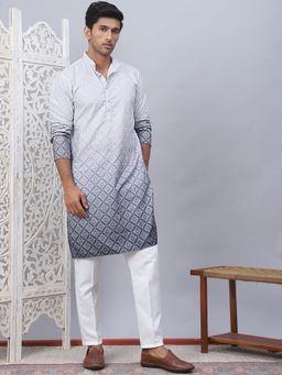 Jompers - Men's Grey Cotton Blend Printed Kurta with Pyjama