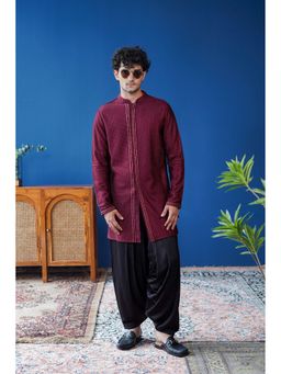 Philocaly - Men Gulnaar Maroon Silk Blend Mandarin Neck Embroidered Kurta