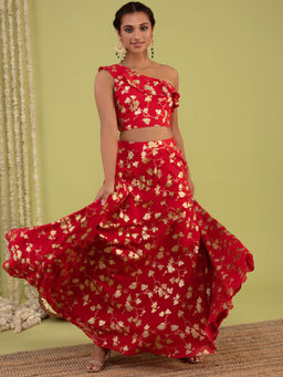 Gajra Gang - Pataka Red Crop Top And Skirt (Set of 2)