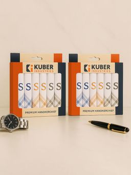 Kuber Industries - Monogram Letter S Embroidery Border Cotton Handkerchief - White (Pack of 12)