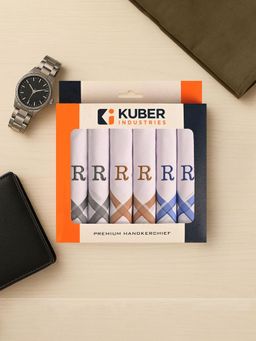 Kuber Industries - Monogram Letter R Embroidery Border Cotton Handkerchief - White (Pack of 6)