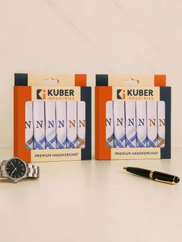 Kuber Industries - Monogram Letter N Embroidery Border Cotton Handkerchief - White (Pack of 12)