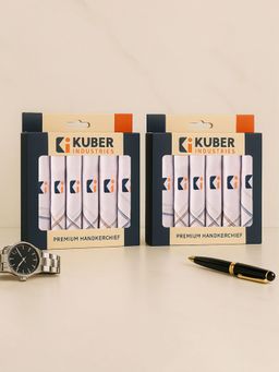 Kuber Industries - White Cotton Handkerchief for Men with Logo Lining Border - White (Pack of 6)