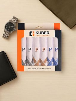 Kuber Industries - Monogram Letter P Border Cotton Handkerchief - White (Pack of 6)