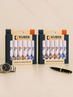 Kuber Industries - Monogram Letter P Border Cotton Handkerchief - White (Pack of 12)