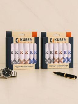 Kuber Industries - Monogram Letter K Border Cotton Handkerchief - White (Pack of 12)