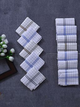 Kuber Industries - Soft Cotton Handkerchief for Men Check Print - White (Pack of 12)
