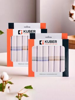 Kuber Industries - Premium Cotton Handkerchief for Men with Box Border - White (Pack of 12)