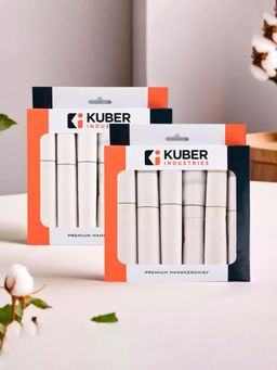 Kuber Industries - Premium Cotton Handkerchief for Men with Box Fancy Border - White (Pack of 12)