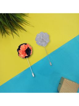 The Tie Hub - Orange & Blue Marigold with White Marigold Flower Lapel Pins (Pack of 2)