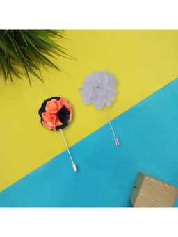 The Tie Hub - Orange & Blue Marigold with White Dahlia Flower Lapel Pins (Pack of 2)