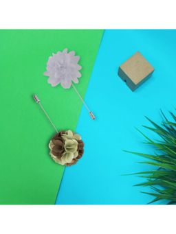 The Tie Hub - Marigold Green and White Dahlia Flower Lapel Pins (Pack of 2)