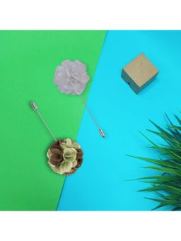 The Tie Hub - Marigold Green and White Flower Lapel Pins (Pack of 2)