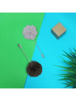 The Tie Hub - Crocus Olive Green and White Marigold Flower Lapel Pins (Pack of 2)