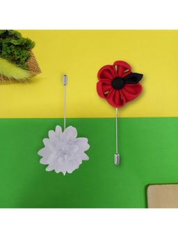 The Tie Hub - Gazania Red & White Dahlia Lapel Pins (Pack of 2)