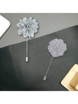 The Tie Hub - Grey & White Marigold Lapel Pins (Pack of 2)