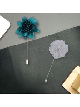 The Tie Hub - Bottle Green & White Marigold Lapel Pins (Pack of 2)