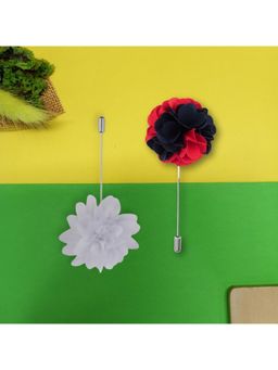 The Tie Hub - Blue & Red Marigold & White Dahlia Lapel Pins (Pack of 2)