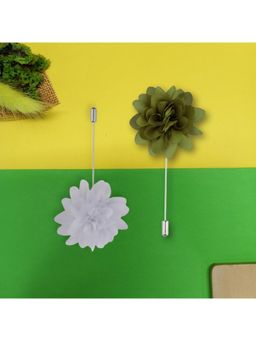 The Tie Hub - Olive Green & White Dahlia Lapel Pins (Pack of 2)