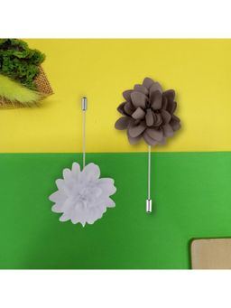 The Tie Hub - Brown & White Dahlia Lapel Pins (Pack of 2)