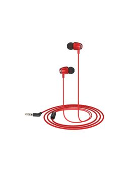 Portronics - Conch 80 in Ear Wired Earphones with Mic 10mm Dynamic Drivers 3.5mm Extra Bass (Red)